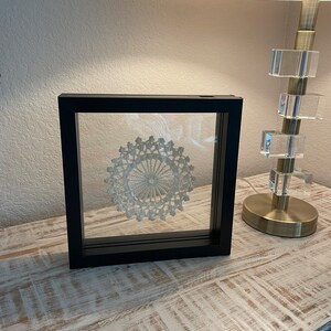 Antique crocheted doily framed for wall art or desktop, modern framed antique craft, modern farmhouse decor, unique wedding gift, USA image 3