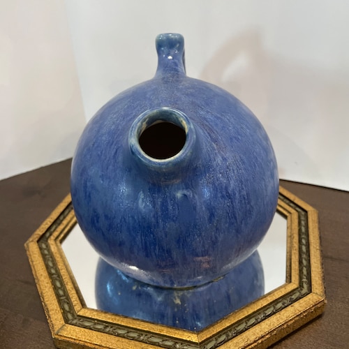 Vintage Camark Ball shops Pitcher stipple blue with angled handle, vintage marked Camark pottery, blue dappled finish 6” No cork