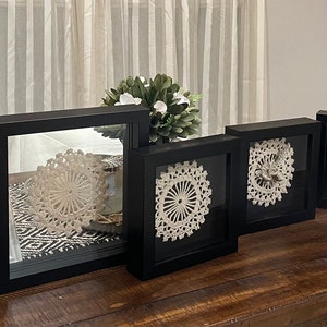Antique crocheted doily framed for wall art or desktop, modern framed antique craft, modern farmhouse decor, unique wedding gift, USA image 6