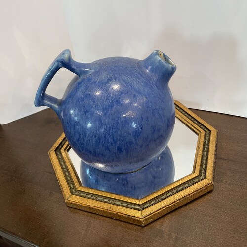 Vintage Camark Ball shops Pitcher stipple blue with angled handle, vintage marked Camark pottery, blue dappled finish 6” No cork