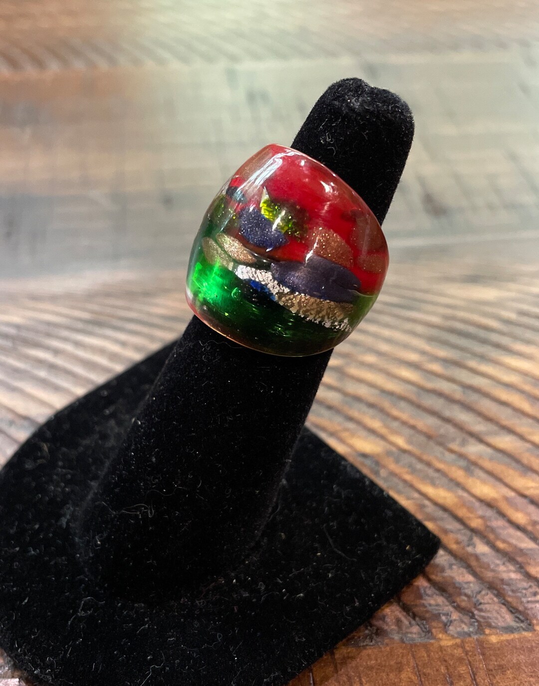 Vintage Murano Glass Ring Size 4.75. Glass Jewelry Venice Italy Red