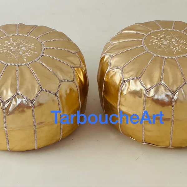 Set of 2 Moroccan Pouf GOLD Pouf Ottoman Footstool Floor Pillow Moroccan Ottoman Moroccan Pouffe Decor Floor Cushion FAUX Leather Ottoman