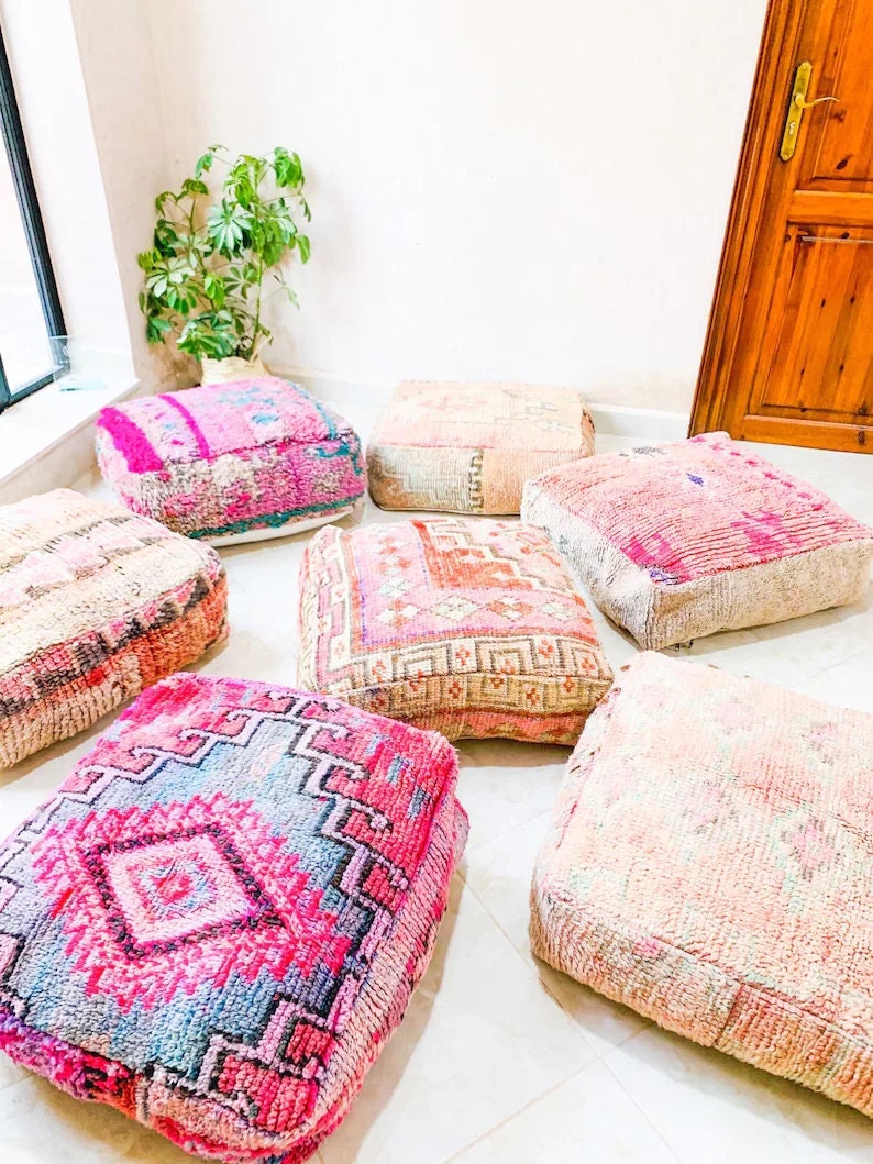 Floor Pouf Beni Ourain Pouf Outdoor Pillows Floor Cushion Boho Etsy