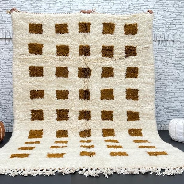 Moroccan rug Hand knotted - Beni ourain rug - all wool berber rug - Custom rug - handmade rug - Peach moroccan rug - Wool rug