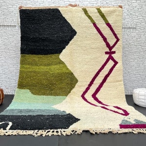 Moroccan Handmade rug ,Beni ourain style Morocco wool Berber Rug, modern rug, Hand woven rug, Azilal Berber style - Green Rug Morocco