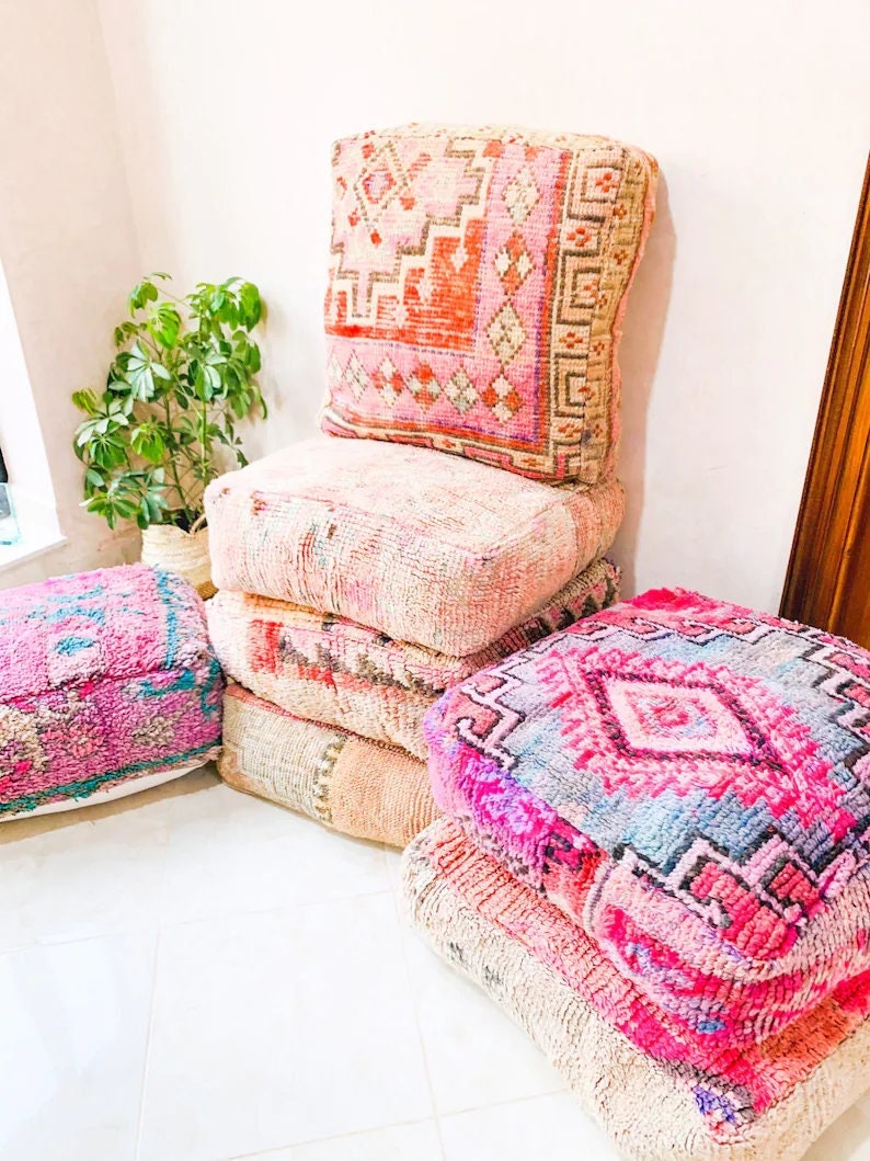 Floor Pouf Beni Ourain Pouf Outdoor Pillows Floor Cushion Boho Etsy