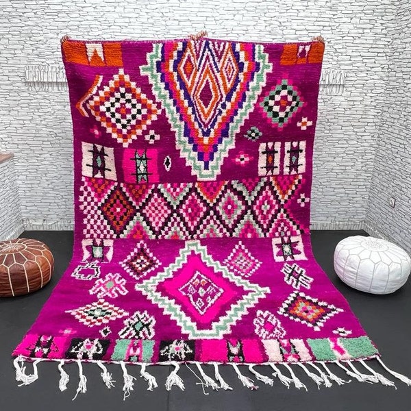 Dark pink Moroccan Rug  - Handmade Moroccan Rug -Vintage moroccan Rug- Moroccan fuschia pink Rug - berber moroccan rug.