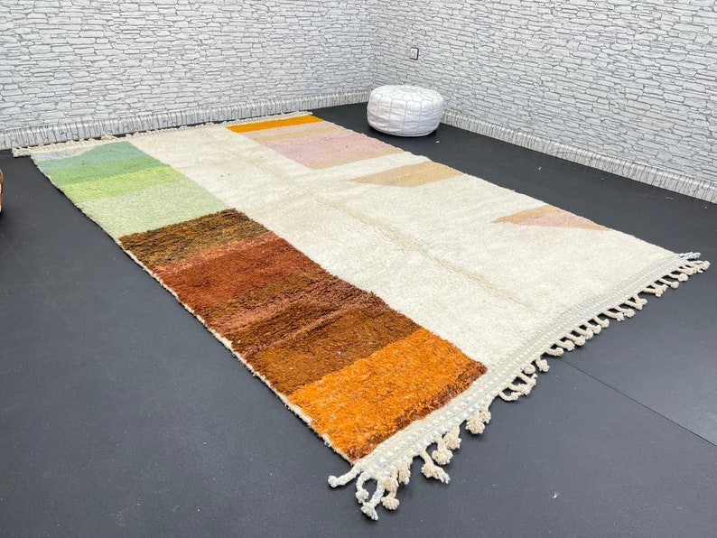 Marokkaans tapijt Handgeknoopt Beni ourain tapijt volledig wollen berber tapijt Op maat gemaakt tapijt handgemaakt tapijt Echte lamswol afbeelding 4