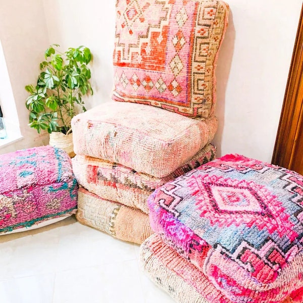 Floor Pouf Beni Ourain Pouf Outdoor Pillows Floor Cushion Checkered pouf boho pouf outdoor kilim pillow moroccan poufs Outdoor pillow