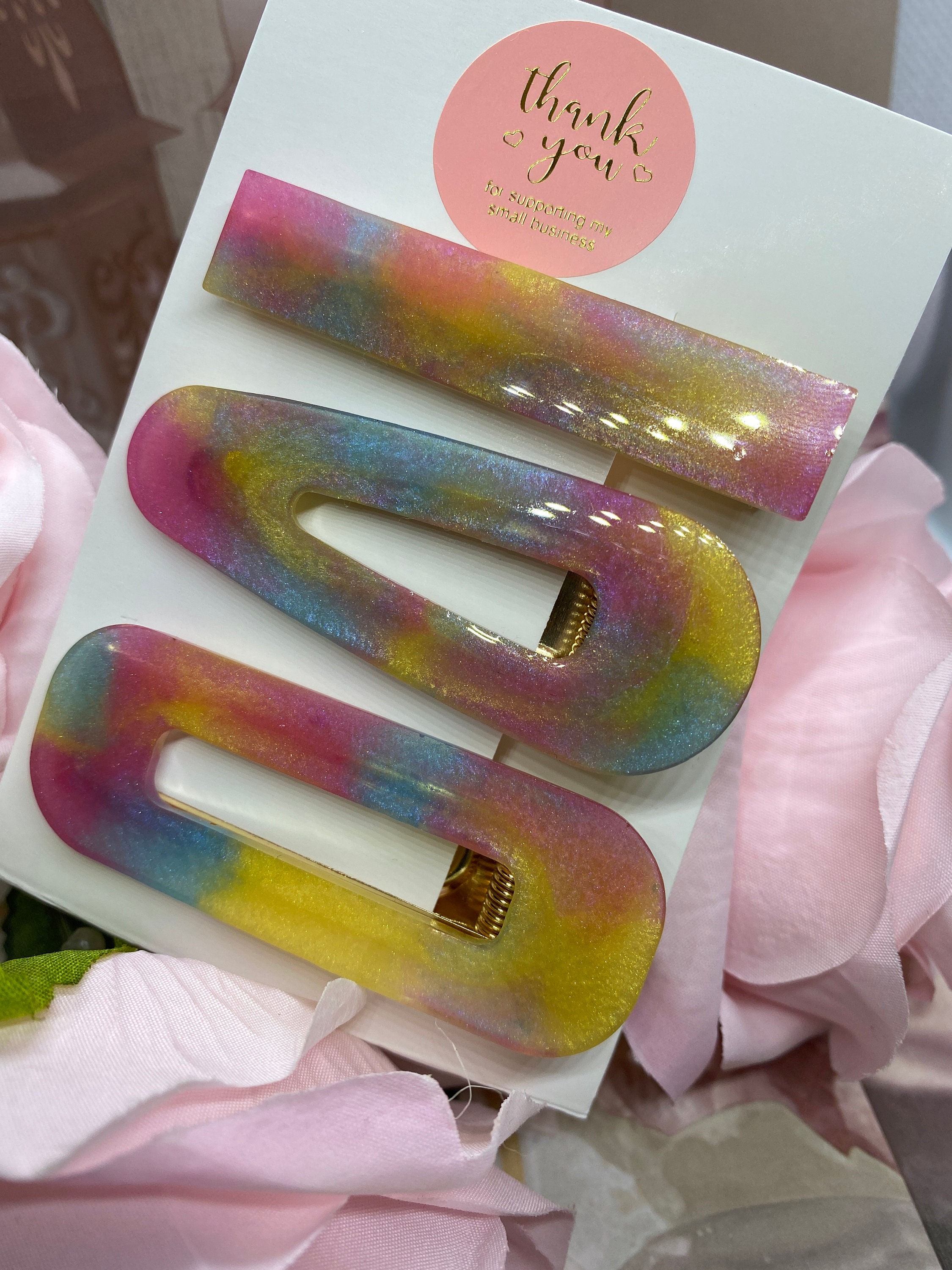 Handmade Hair Clips Set of 3 Colour Splash Etsy UK