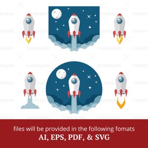 Imágenes prediseñadas de cohete, cohete espacial, lanzamiento de cohete, nave espacial, astronauta, nave espacial, astronauta, espacio exterior, viaje espacial, cohete SVG, luna