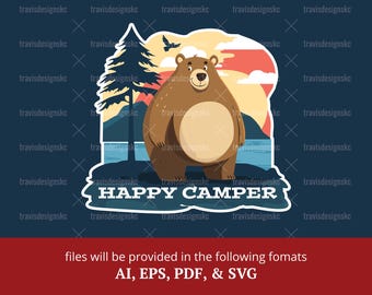 Happy Camper, RV SVG, Camper, Camping Vektor, Camping Clipart, Natur Clipart, Natur SVG, Wohnmobil, Camping Urlaub, Nationalpark, Park