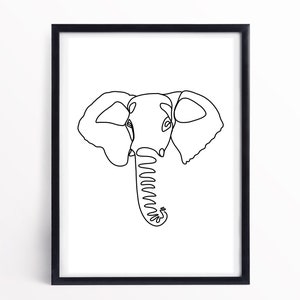 African Elephant Line Drawing | Digital Download | Printable Art