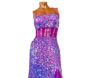 Dazzle Me Sequin Ruffled Split Gown US size: 6 (one-of-a-kind)