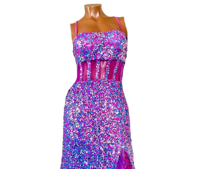 Dazzle Me Sequin Ruffled Split Gown US size: 6 (one-of-a-kind)