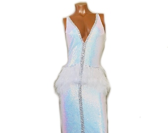 Sequin & Feather Iridescent White Armanlove Gown US size: 8