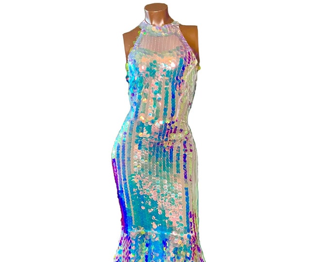 Striped Coin Sequin Mermaid Gown US size: 8  (one-of-a-kind)
