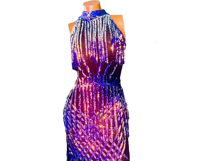 Royalty Sunray Sequin Halter Gown (one-of-a-kind) US size: 8