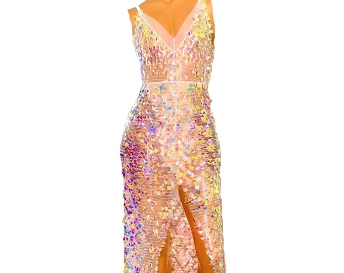 Chevron Platelet Sequin Sheer Gown (one-of-a-kind) US size: 4