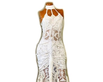 Vintage Style Very-sace Pearl Fringe Gown US size: 10