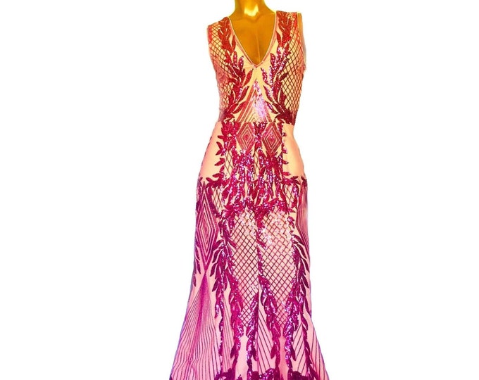 Ruby Tapestry Sequin Trumpet Gown (one-of-a-kind) US size: 8