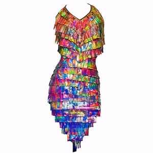 Rainbow Iridescent Fringe Cocktail Party Dress (one-of-a-kind) US size: 6