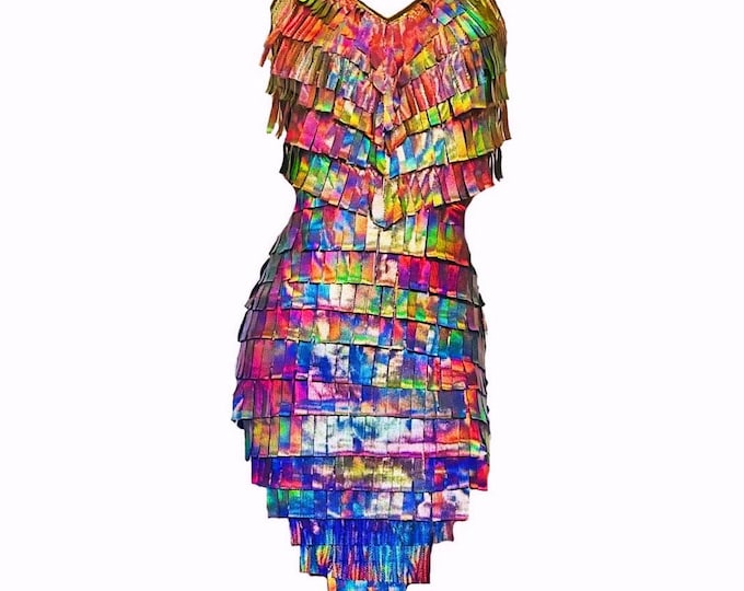 Rainbow Iridescent Fringe Cocktail Party Dress (one-of-a-kind) US size: 6