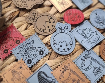 Winter labels, winter tüddel, kunstleder labels, tags for sewing project, christmas kunstleder labels,