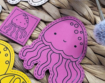 Etiquettes d'été, étiquette Octopus, patch d'été, étiquettes en similicuir laser ; étiquettes uniques, étiquettes kunstleder