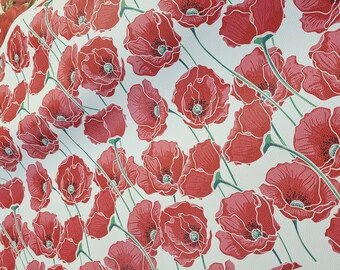 Floral Printed Faux Leather Sheet, Poppy Fabric