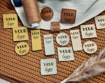 Set of folded,circle,square custom labels,Custom logo labels,Personalized faux leather label, Logo tags for handmade; Bundle your logo label