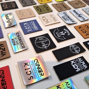 50 étiquettes LOGO personnalisées, étiquettes personnalisées en similicuir, étiquette kunstleder, étiquettes en similicuir laser 30 couleurs, étiquette logo personnalisée