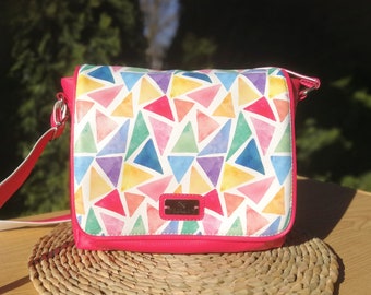 Printed Faux Leather Panel, Colorful Geometric Pattern, DIY Craft