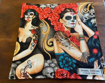 EDC Hank. 10x10 100% cotton. Day of Dead w/ stripe back.