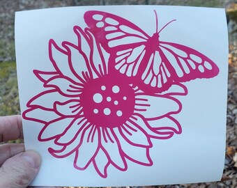Sticker vlinder en bloem, vinylsticker, vinylsticker, plakboek, vlindersticker, autosticker, bumpersticker, raamsticker, laptopsticker