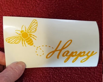 Bee Happy, vinyl decal, vinyl sticker, bumper sticker, car window, inspirational decal, car decal, bee decal, bee sticker