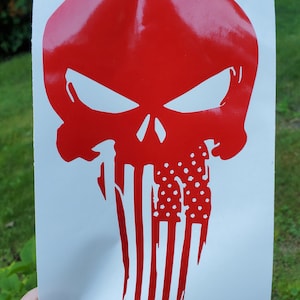 Punisher Skull with Flag vinyl decal, skull decal, skull sticker, punisher decal, flag decal, flag sticker, window decal, car decal