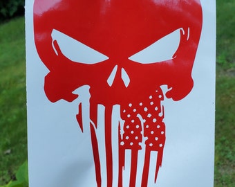 Punisher American Flag Green Lines Skull Vinyl Decal, Matte, UV Laminated