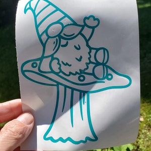 Gnome Lying on a Mushroom vinyl decal, gnome decal, gnome sticker, window decal, car decal, bumper sticker, laptop sticker