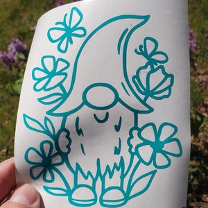 Gnome with Flowers vinyl decal, Gnome decal, gnome sticker, window decal, car decal, bumper sticker, flower decal, laptop decal