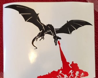 Dragon Burning Stick Figure Family, car decal, vinyl decal, vinyl sticker, dragon decal, dragon sticker, bumper sticker, car decal