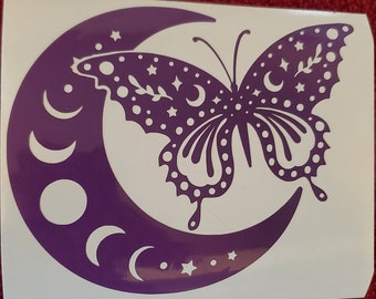 Celestial Butterfly and Moon vinyl decal, Moon decal, Butterfly decal, car decal, window decal, laptop decal, Celestial decal