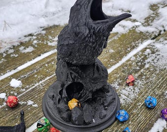 Raven and Skull Dice Tower, tabletop gaming, tabletop accessory, dice holder, gaming decor, dungeons and dragons