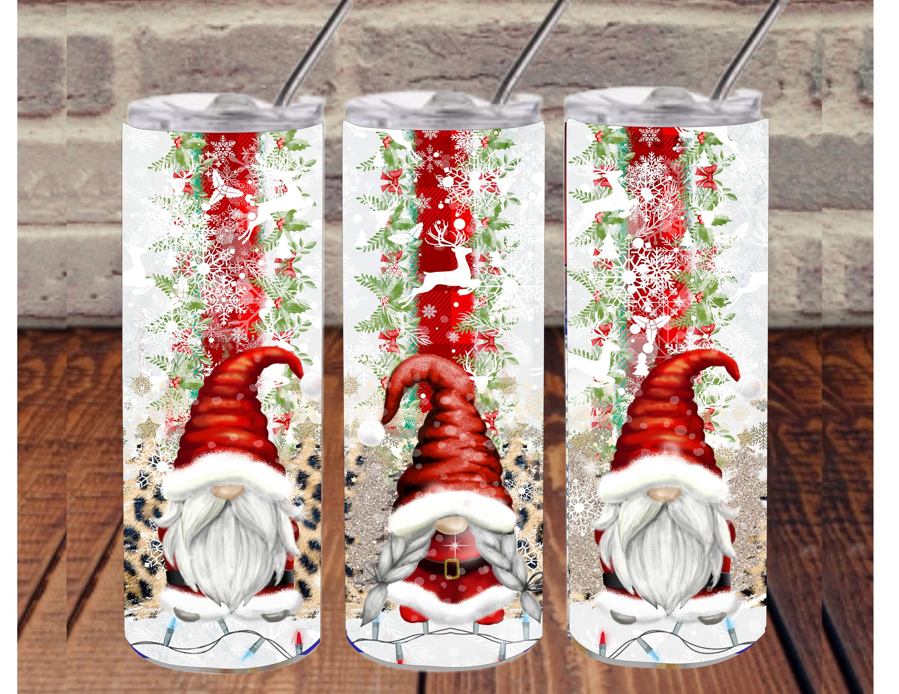 Gnomes love christmas - Christmas Tumbler 20 oz Travel Holiday Coffee Mug  Gnome Skinny Tumblers with Lid and Straw Stainless Steel Insulated Coffee
