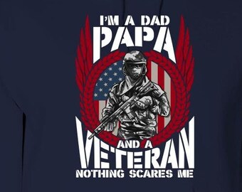 Pappa, pappa och veteran | Gåva till morfar, morfarhuvtröja, morfarveteran, pappaveteranhuvtröja