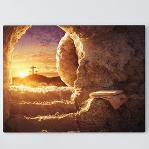 He Is Risen Painting| Empty Tomb Canvas, Easter Art, Jesus Canvas, Jesus home decor,Easter wall art,Christian Print, Prophetic Fulfillment