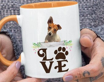 LOVE Jack Russell Terrier Coffee Mug Colored Inside and Handle,Jack Russell Mom or Dad Mug,Gift Mug for any occasion.