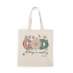 With GOD Tote|Bible Verse Tote,Inspiration Grocery bag,Inspiration Tote,Faith Tote Bag, Christian Gift tote,Matthew 17:20 Natural Tote Bag image 2