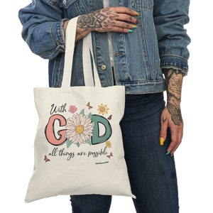 With GOD Tote|Bible Verse Tote,Inspiration Grocery bag,Inspiration Tote,Faith Tote Bag, Christian Gift tote,Matthew 17:20 Natural Tote Bag image 4