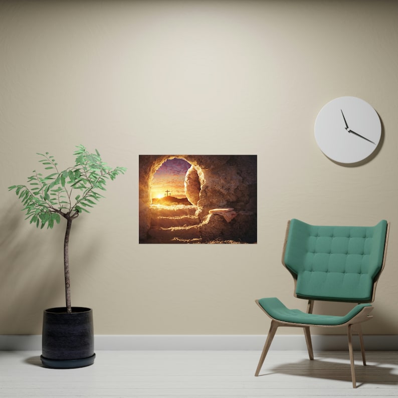 The Empty Tomb Matte Poster| Jesus Resurrection Print, He has Risen Poster, Christian Easter Poster, Jesus Resurrection Poster image 2